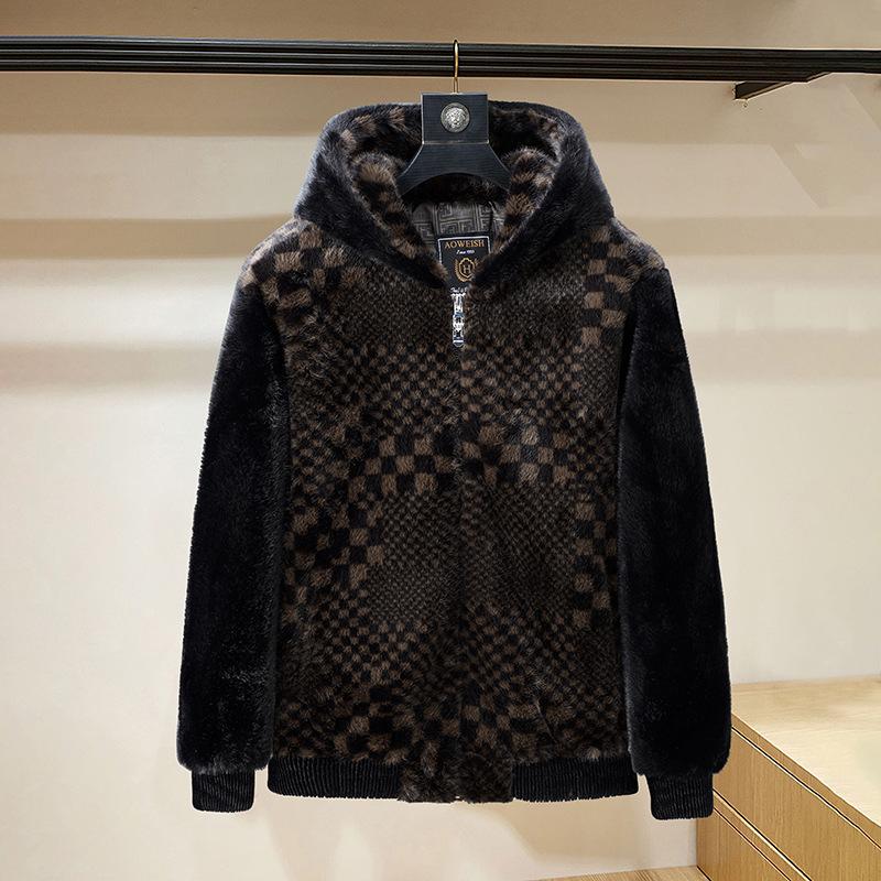 

Men s Gold Sable Velvet Hooded Fur Jacket - Autumn/Winter Warm Fashion Coat 2XL