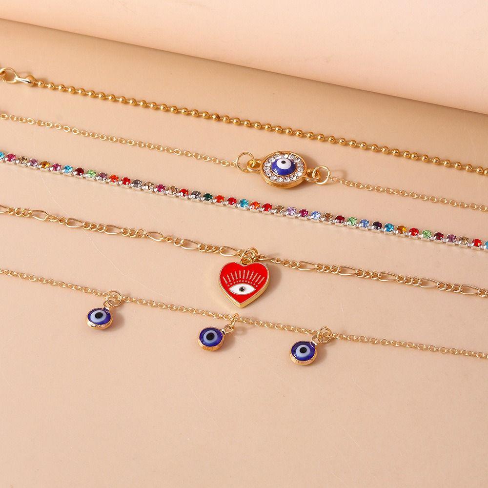 Vintage Demon's Eye Bracelet Silver Resin Bead Handchain Crystal Bracelet Set  Decoration