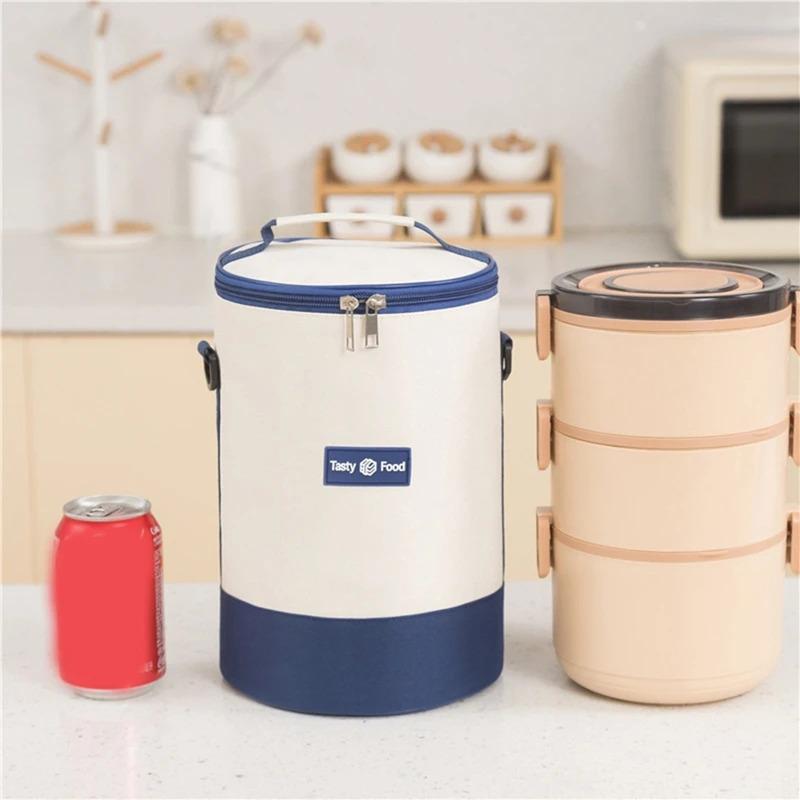 Tragbare isolierte Lebensmitteltasche, tragbar und Schultergurt, kreisförmiges Design (ohne Brotdose, nur Tasche)