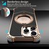 For iPhone 15 Pro Magnetic Case Carbon Fiber Texture PU+Metal Boardless Phone Back Cover with Kickstand