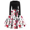Love Print Flared Dress Women's Long Sleeve Dress Party Casual Dress Valentine's Day