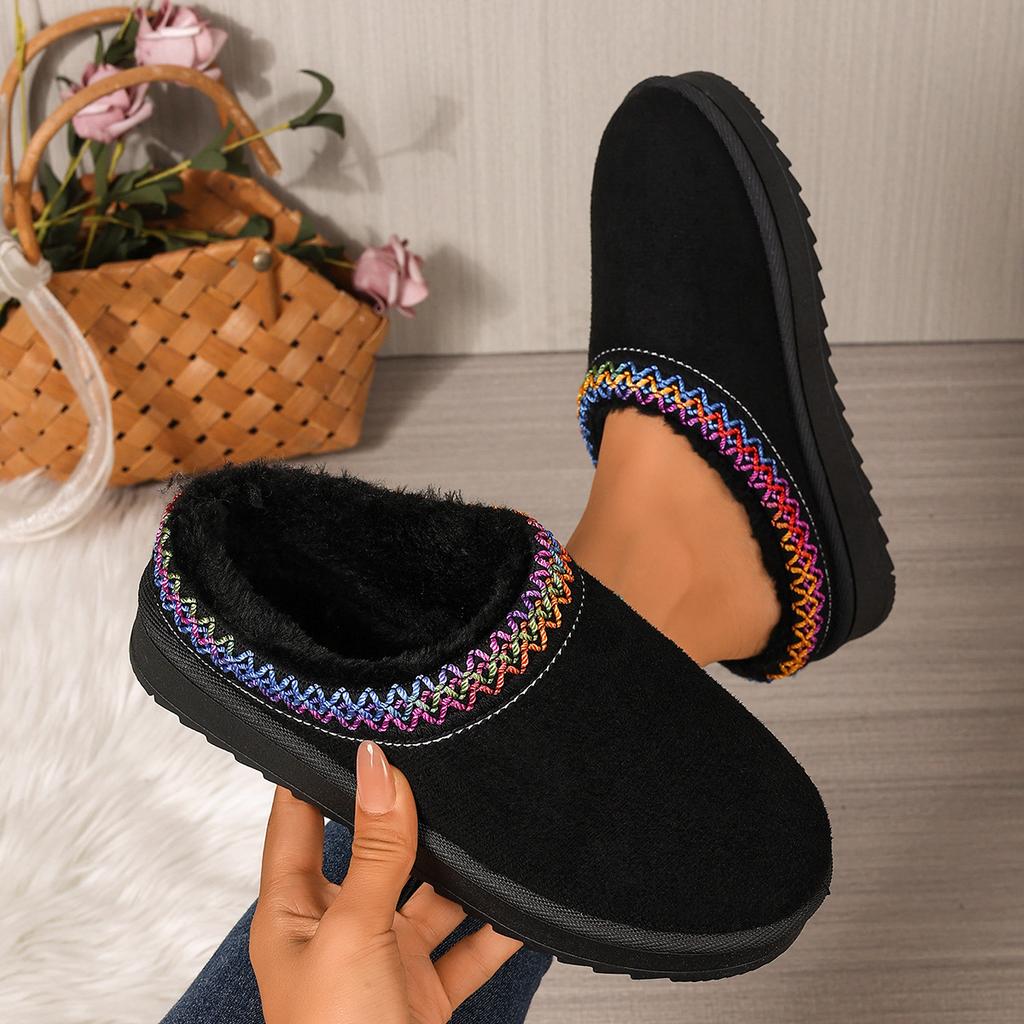 Women's lightweight comfortable non-slip heightening winter warm plush lining non-slip wearable casual stirrup foot cotton slippers