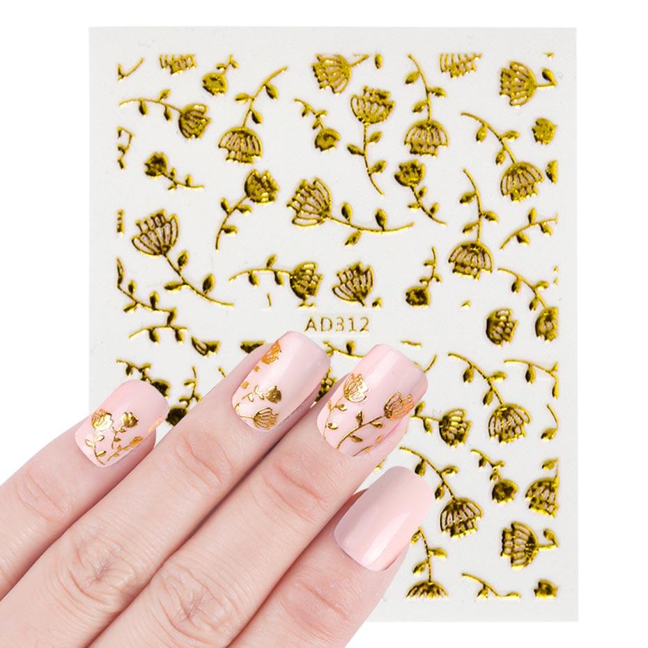 20pcs 3D Beauty Nail Sticker Sets Golden Flower Bronzing DIY Adhesive Tips Transfer Art Hollow Foils