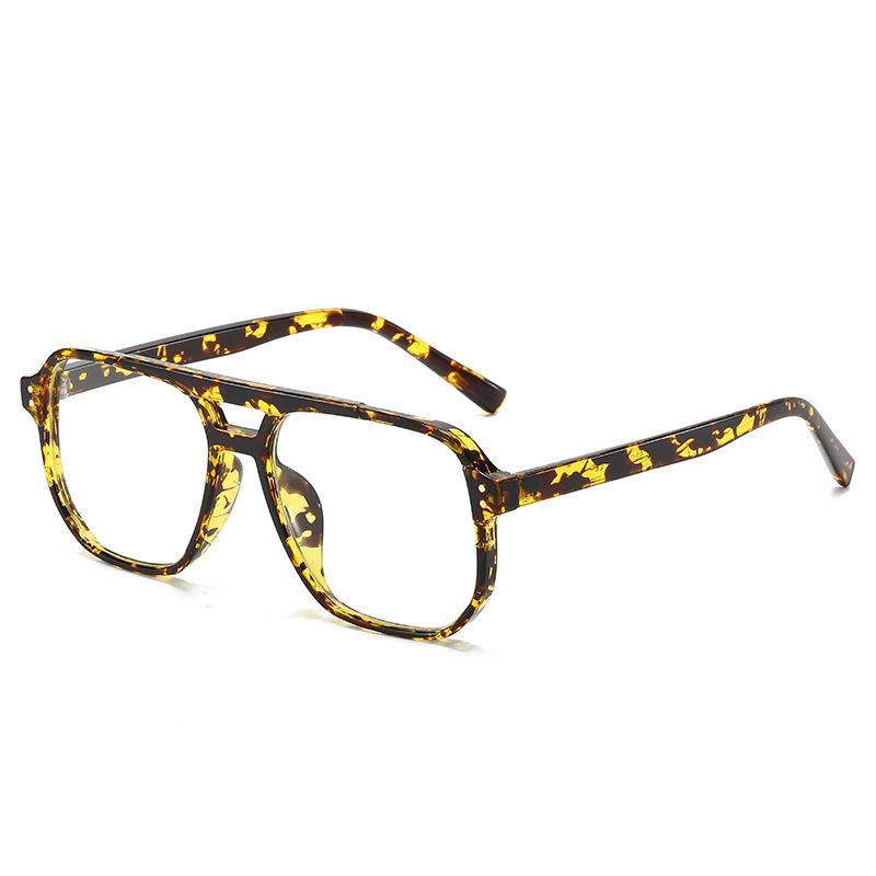 Hot Pilot Glasses Frame, Retro Double Bridge Square Flat Mirror