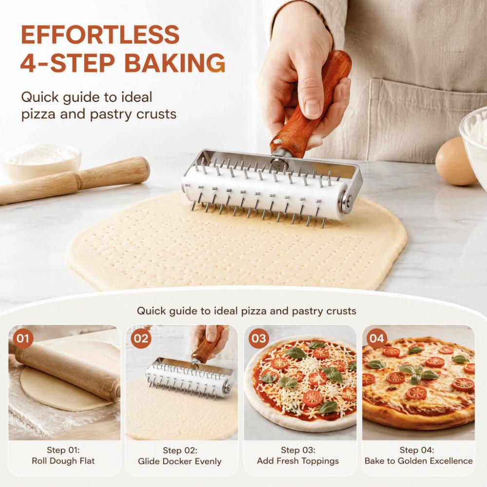 Mirror Polish Dough Docker Wooden Handle Pizza Dough Roller Practical Baking Tool Bread Baking