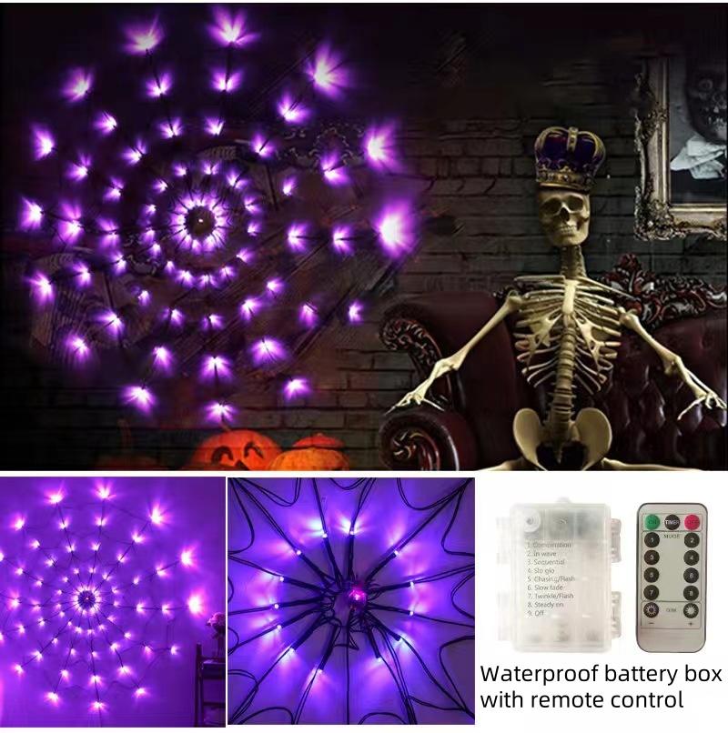 Halloween LED Lights Glowing Spider Web Halloween Decoration Lights for Yard Window Decorations Halloween Party Supplies