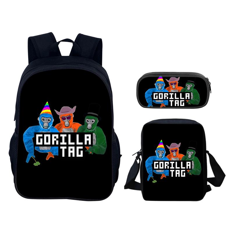 Gorilla Tag 3D Printed 3pcs/Set School Bags Laptop Daypack Backpack Inclined shoulder bag Pencil Case For Boys Girls Best Gift