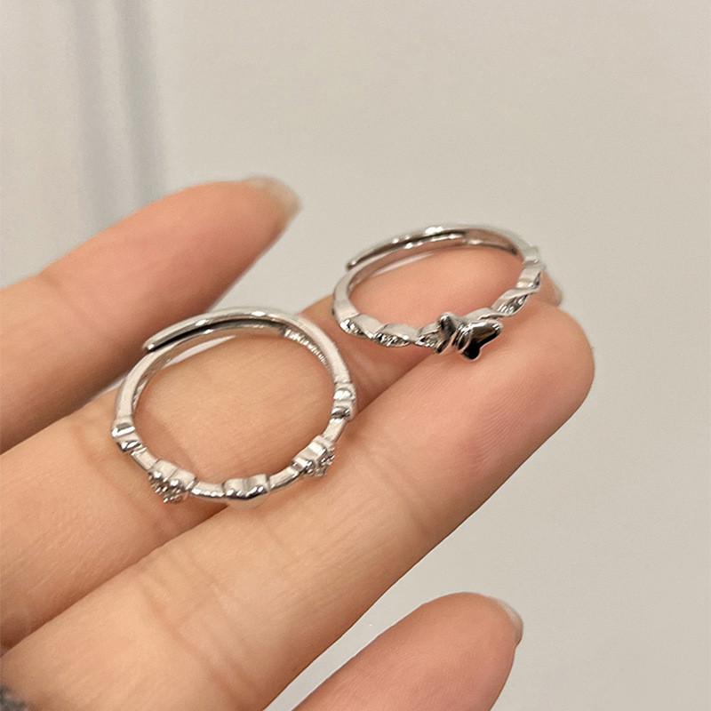 Elegant Silver Adjustable Open Ring For Women With Unique Insect And Heart Design