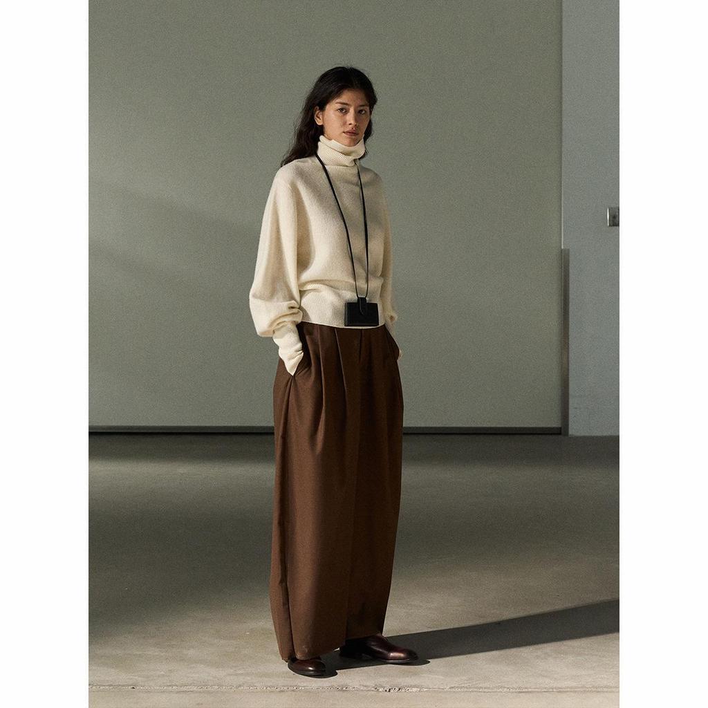 Shi Ji TR Pleated Cocoon Trousers: Autumn Mid-rise, Slimming, Versatile, and Casual Long Pants M7618