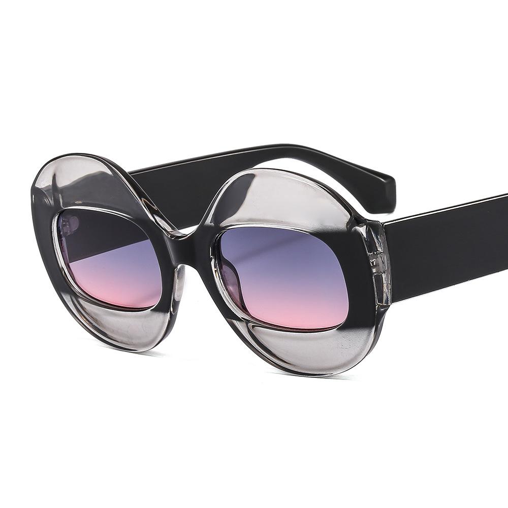 

Fashion Round Contrast Color Women Sunglasses Retro Oval Clear Gradient Lens Shades Uv400 Men Trending Punk Sun Glasses as picture