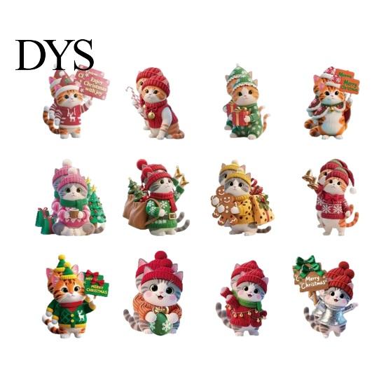 Seasonal Home Decoration Accessories Cute Kitten Christmas Tree Hanging Ornaments with Lanyards, Wooden Cat Animal Pendants, Decorative Charms