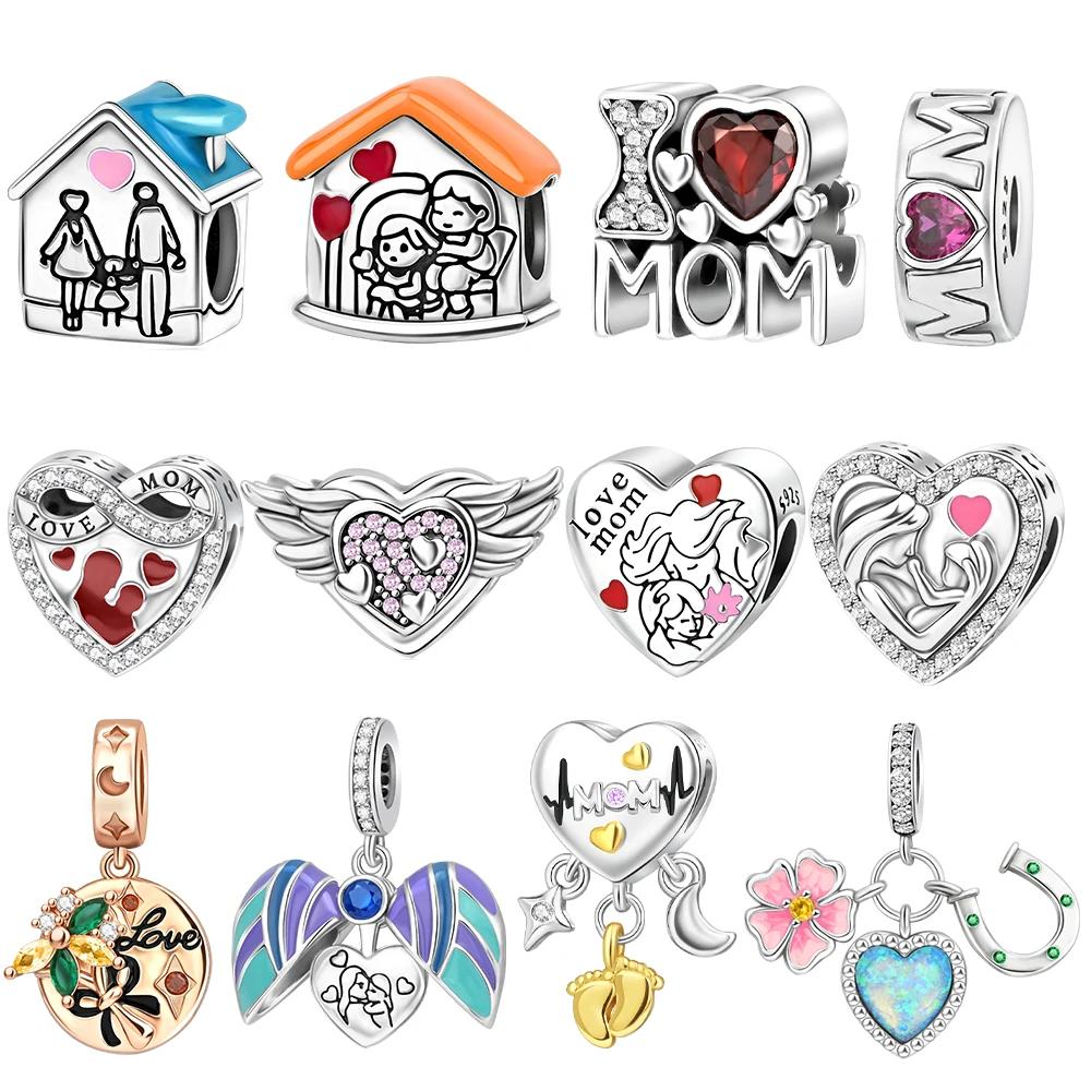 Copper Heart-Shaped Love Mothers House Family Bead Charm Pendant Fit Bracelet Jewelry Handmade Diy Gifts