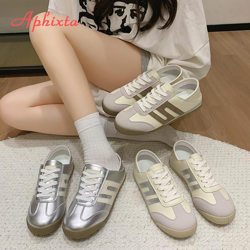 Aphixta 2024 Hot Sale Women Flat Shoes German Army Trainer Lace Up Round Toe Spring Autumn Casual Shoes Loafers Ladies Shoes