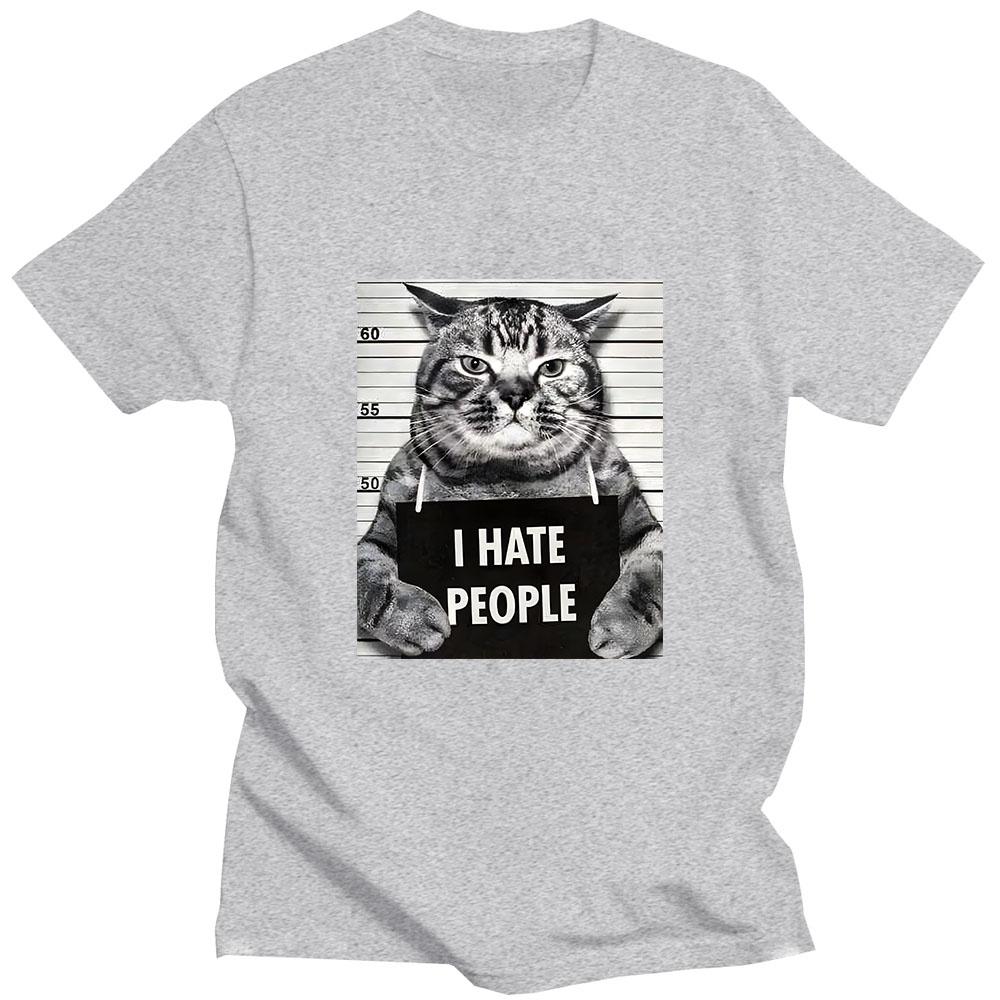 I Hate People Meow Tričko s potiskem Fun Cat Print Trička Volné Street Krátký rukáv Dámské/Mužské 100% bavlna Oblečení Neformální tričko