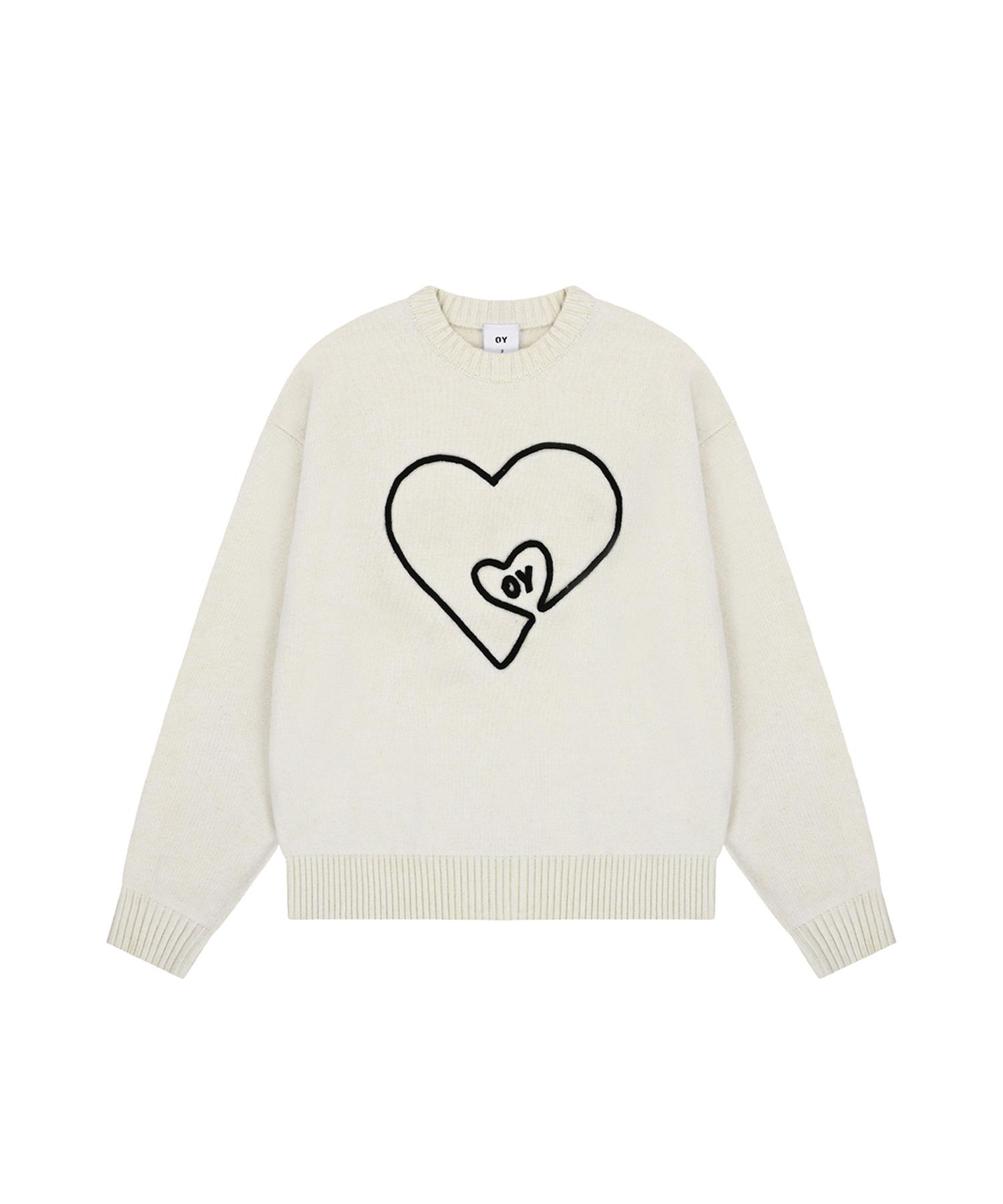 Oy Heart Handle Embroidered Knit - Ivory 2