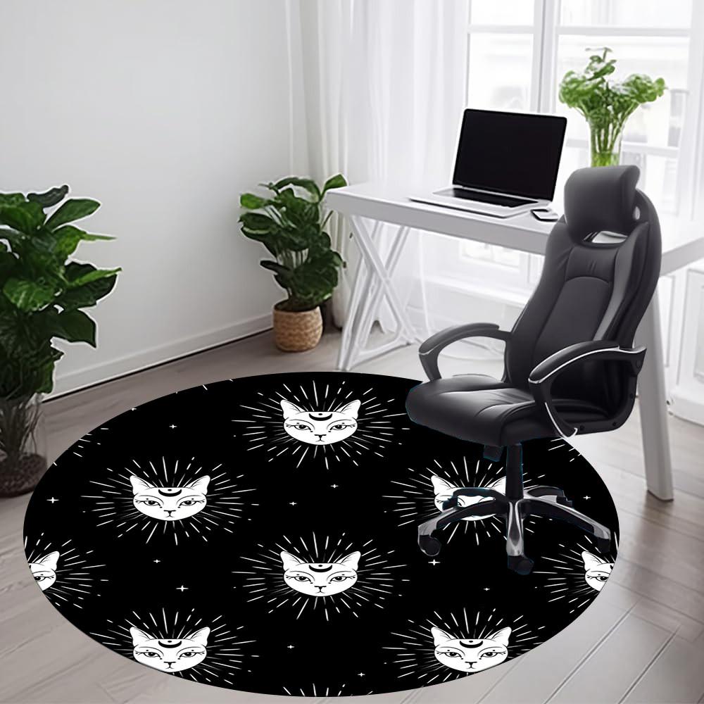 1PC Cat Moon Office Round Area Rug, Indoor Mat Suitable For Office, Under Office Chairs Bedroom Living Room Home Decor, Room Deco 194