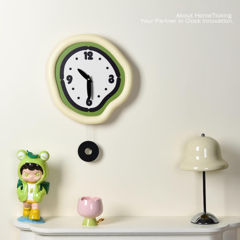 Green Wall Clock Decorative Clock Painted Off-white Frame Ultra-quiet No-punch Wall-mounted Art Decoration