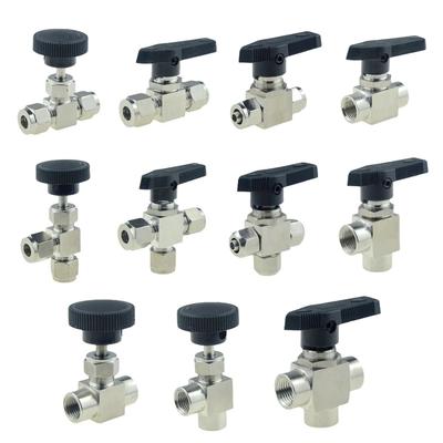 Guľový ventil SUS 304 Nastaviteľný ihlový ventil 3,6,8,10,12mm1/8,1/4,3/8,1/2NPT Kompresná objímka Rýchlospojka Vnútorný závit