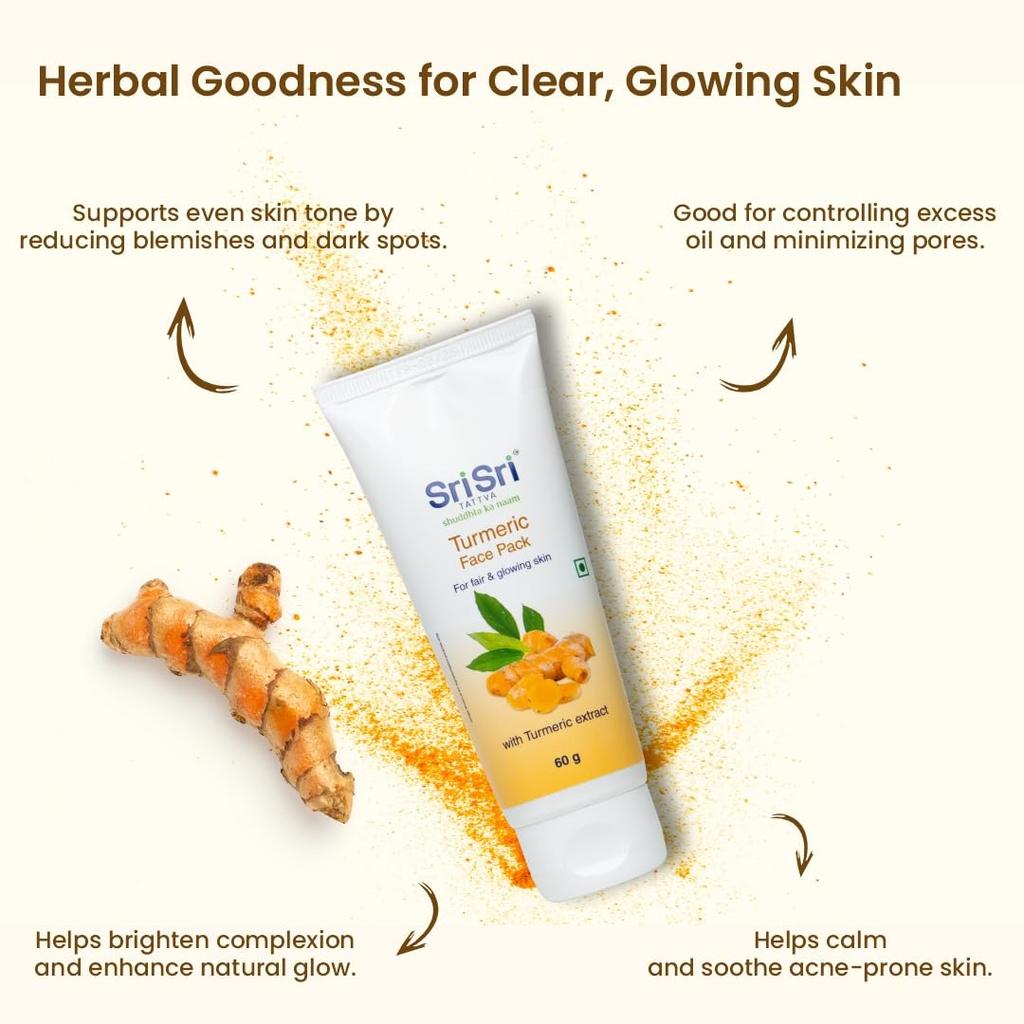 Sri Sri Tattva Turmeric Face Pack 60g X Pack of 2 for Clear Glowing Skin Daily Skincare Routine