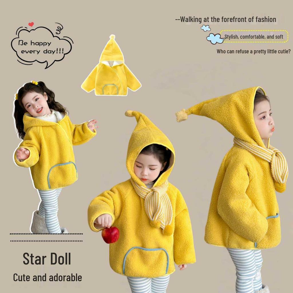 Children's Stylish Furry Hooded Sweater Coat - Thick, Warm, and Cozy for Girls.