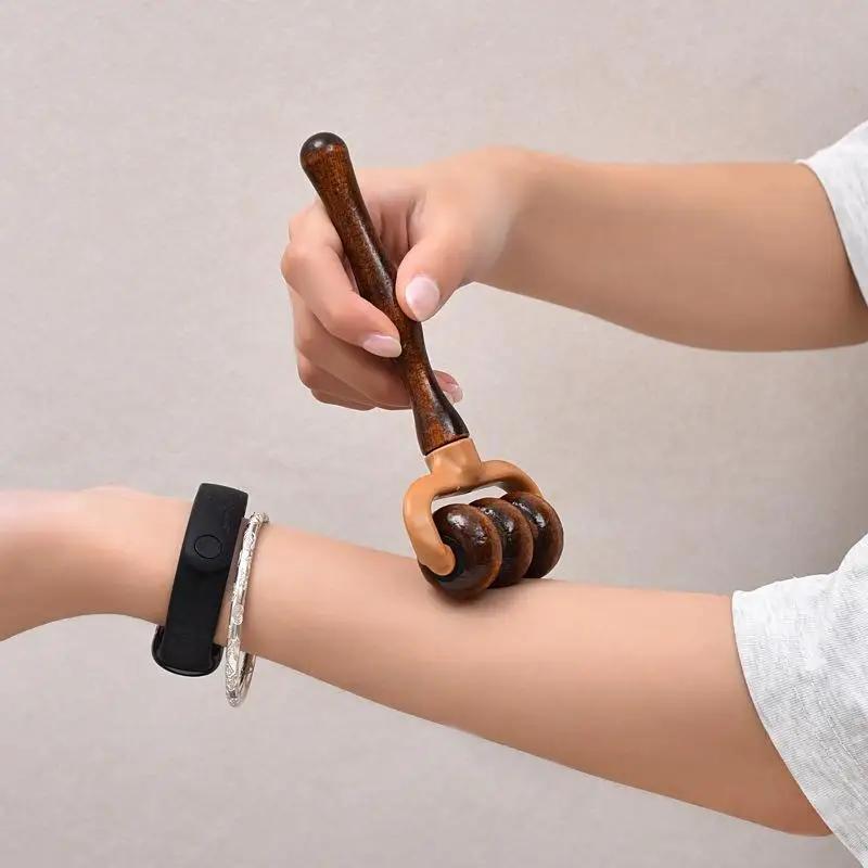 Wooden Massage Roller Handheld Muscle Relief For Neck, Shoulders, Head Promotes Circulation Home & Office Use