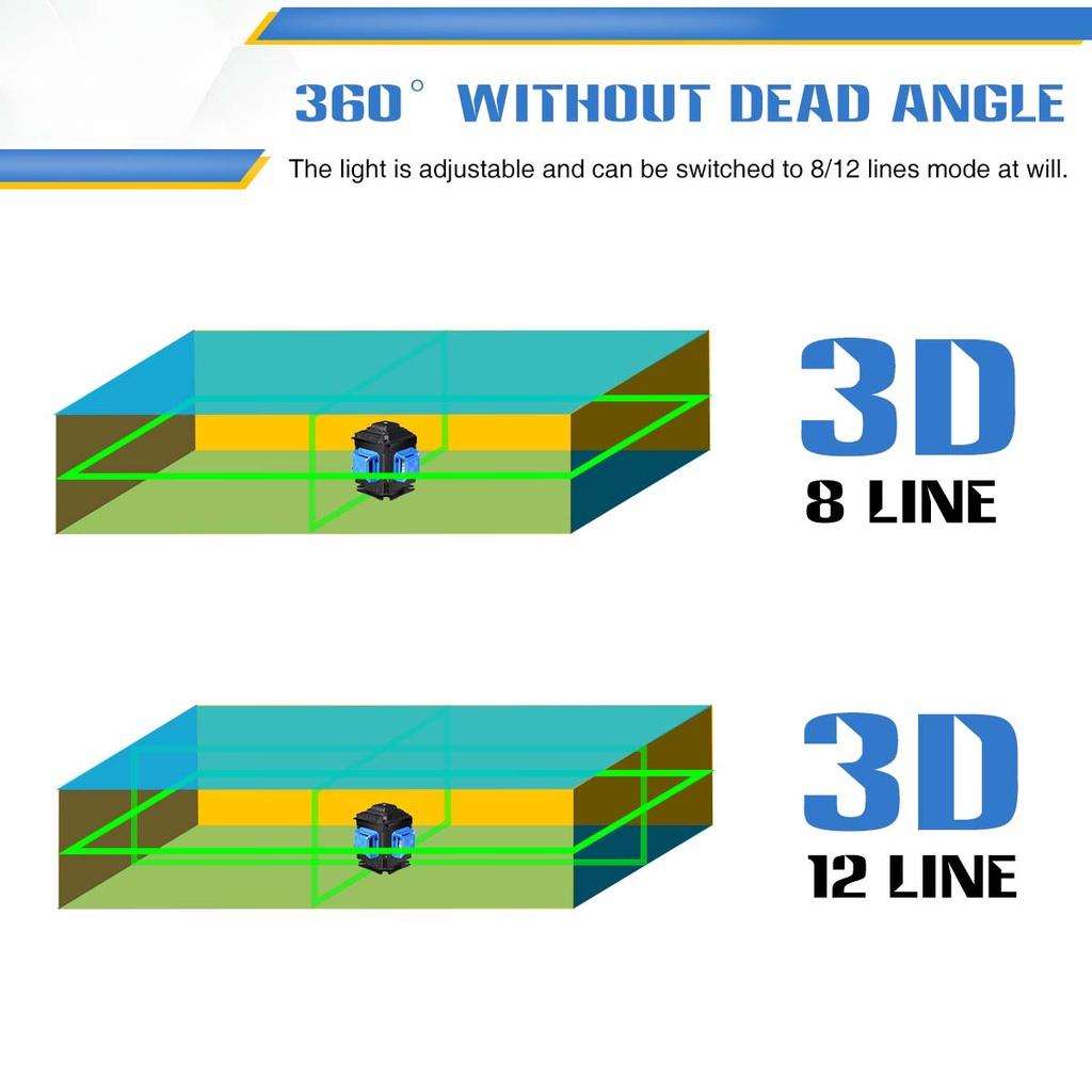 12 Lines 3D 360 Laser Level Self-Leveling Horizontal And Vertical Powerful Cross Green Lines With 2 Batteries New
