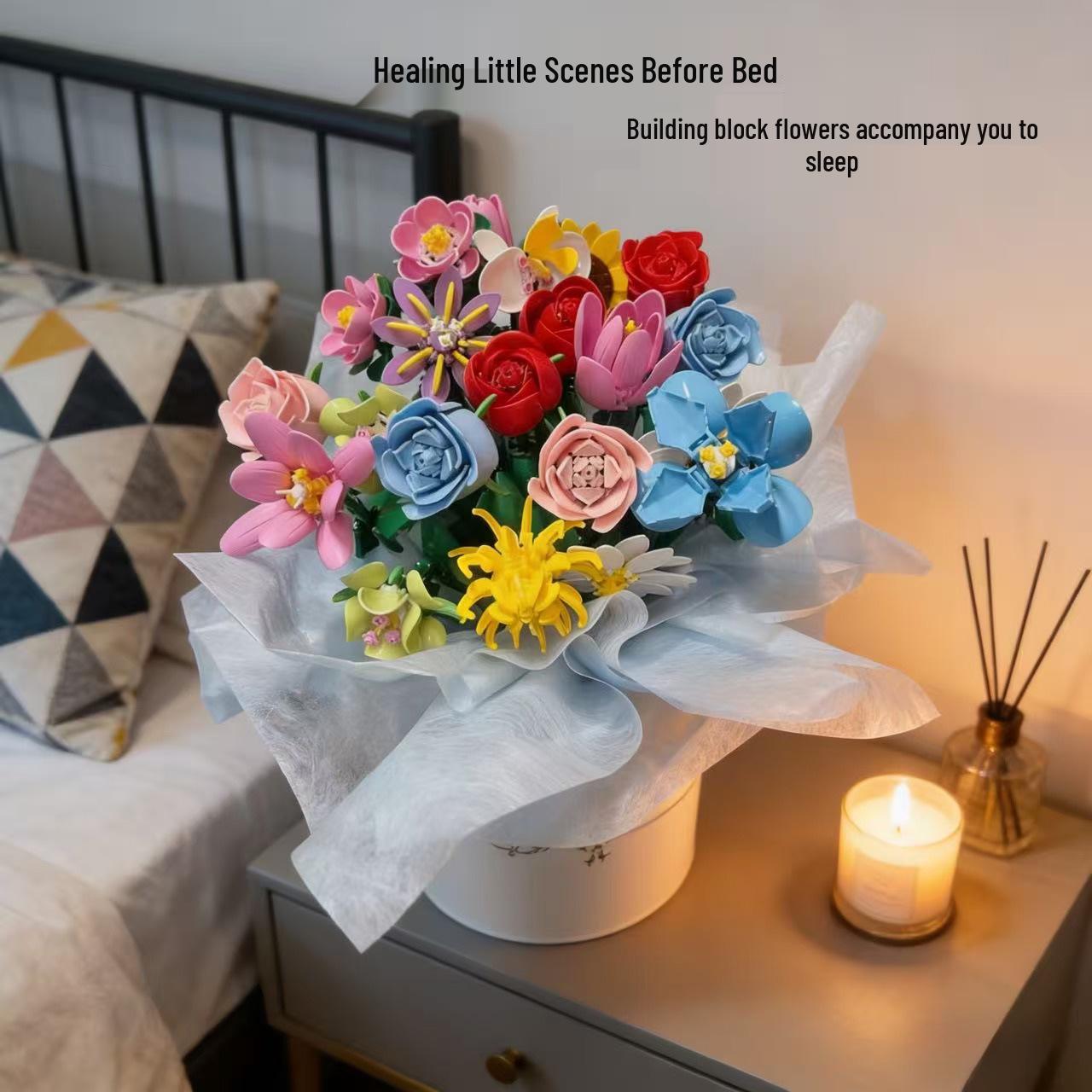 Eternal Flower Four Seasons Bouquet Building Block Set: Educational Puzzle Gift - Rose & More