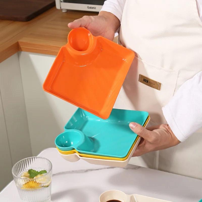 Large Dumpling Plate with Vinegar Space Square Shape Snack Cookie Platter Food Tray Dish Tableware Kitchen Gadgets Plates