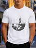 2026 New Arrival Pure Cotton Tshirt Creative Astronaut Mowing On The Moon Print Crew Neck Unisex Top Casual Short Sleeve