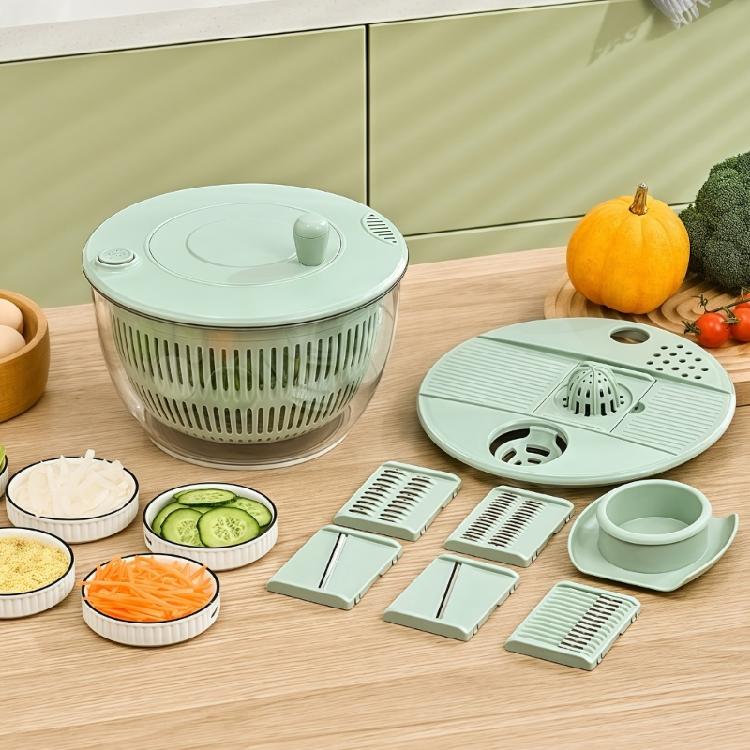 Space Saving High Capacity Double Basket Salad Spinner Food Safe Stainless Steels Hand Operated Dryer