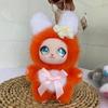 Soft Kawaii Plush Bunny Pendant with Knitted Flower Bow Fashion Bag Charm for Girls Birthday Gift Schoolbag Decor