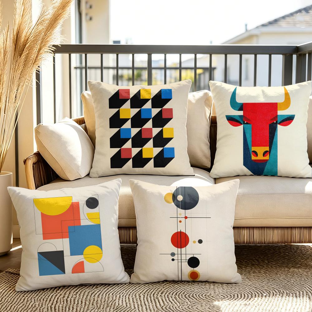 Geometric Bauhaus Art Cushion Cover Summer Linen Pillow Case Organic Fabric Cushion Cover DoubleSided Print Sofa Home Decor