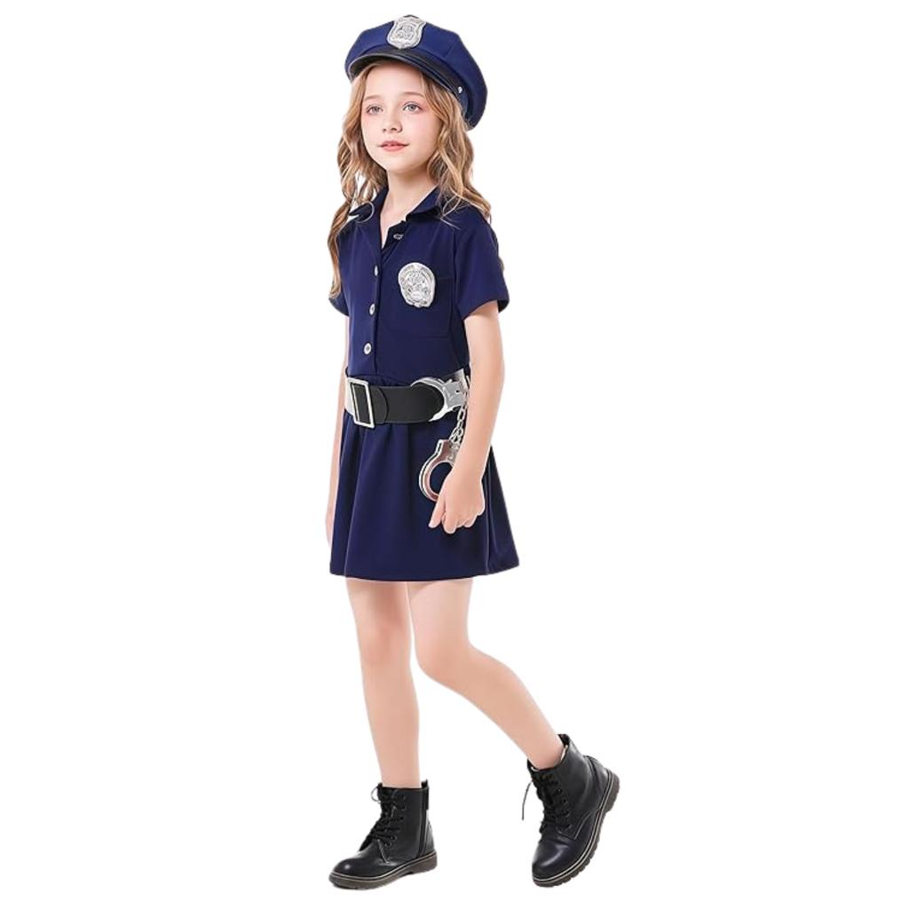 Disfraz de Policía para Niñas 5-6 Años 130 cm Conjunto Azul Marino con Gorra Silbato y Esposas