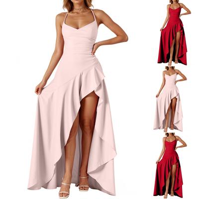Fashion Women's Evening Dress Sexy Suspender Backless High Slit Dress