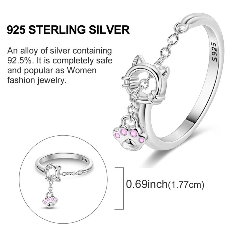 Original 925 Silver Ring Sparking Bear Bow Wing Rose Open Rings for Women Girls Jewelry Birthday Anniversary Engagement Gifts