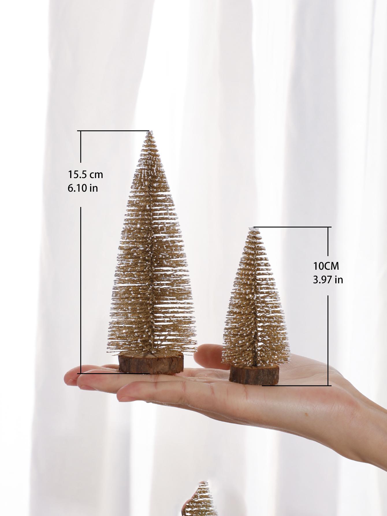 

2pcs Christmas Golden Pine Tree Ornaments Cute Mini Trees with Wooden Base, Festive Tabletop Decoration for Xmas Home,Party Gift