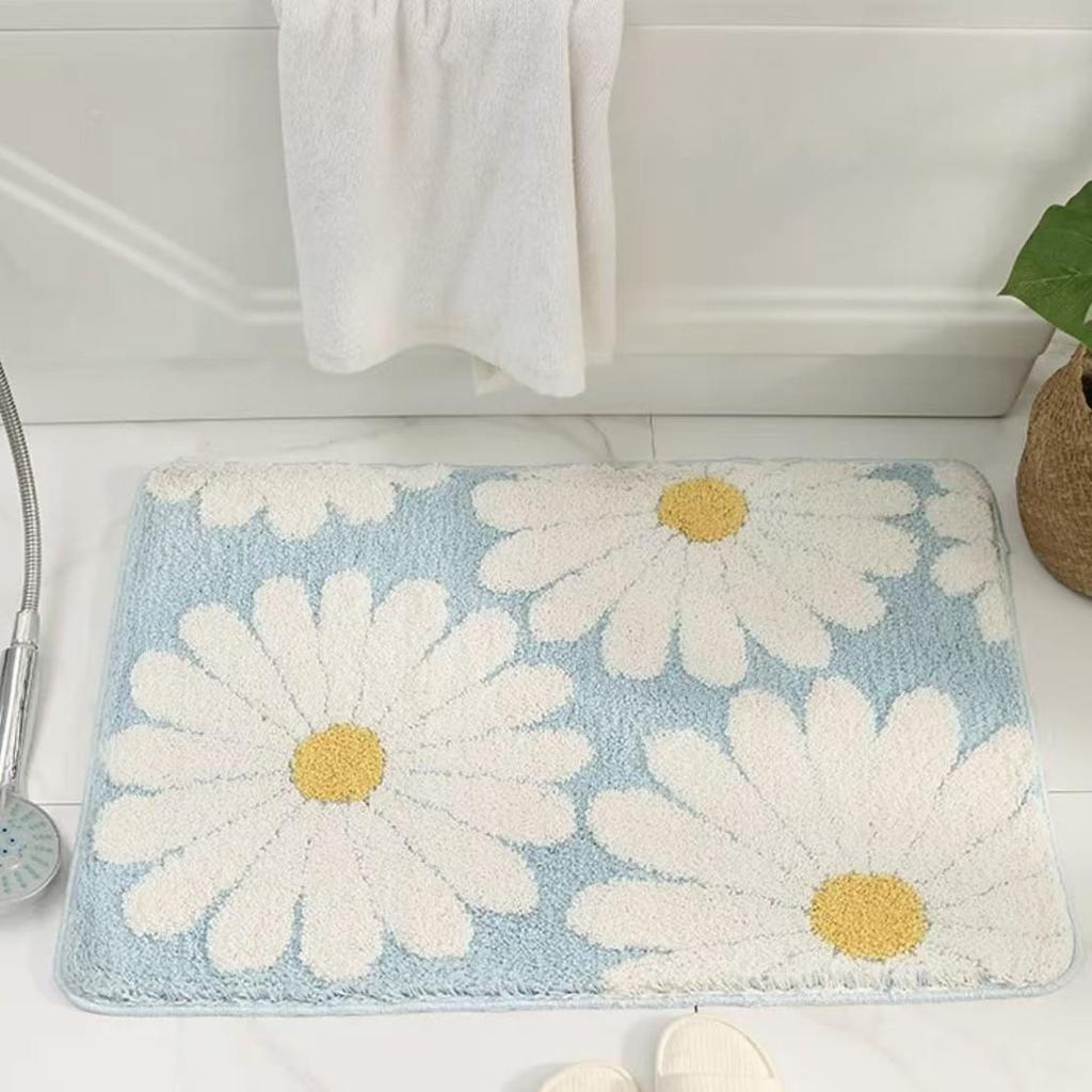 Fresh Floral Faux Cashmere Bathroom Mat - Stain & Wear Resistant Door Mat