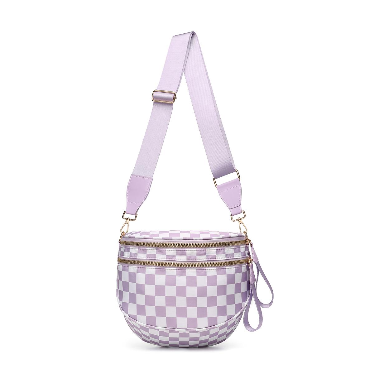 

Trendy Checkerboard Double Zipper Crossbody Bag, Lightweight Waterproof Fabric+premium Gold Buckle Embellishment, Double-layer (20cm Max Length 30cm)