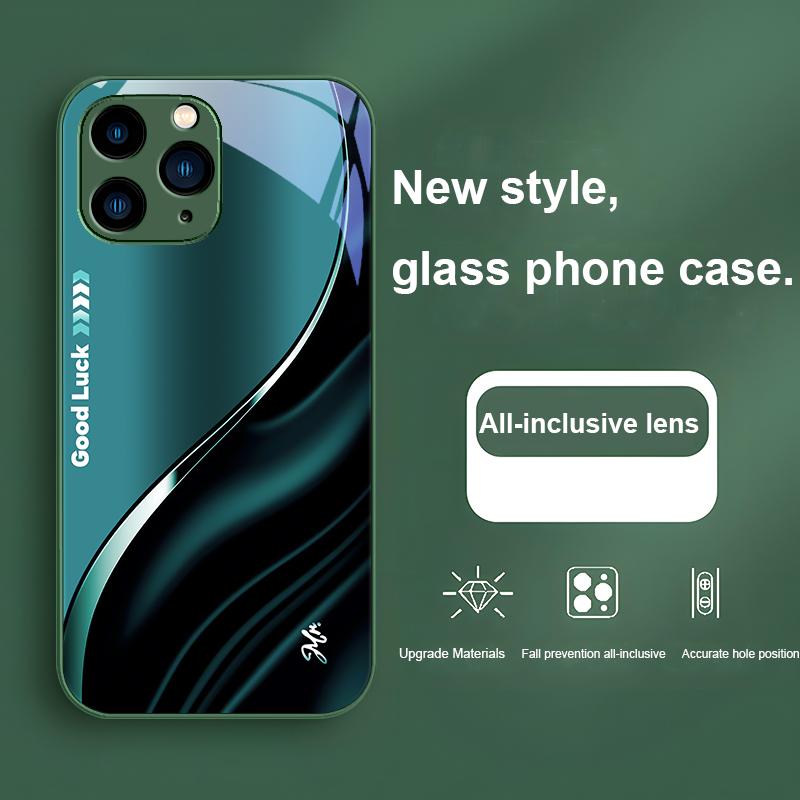 Green Phone Case Tempered Glass For Iphone 15 14 13 12 11 Pro Max X XS XR 7 8 Plus 2020 22 SE Good Luck Purple Shell