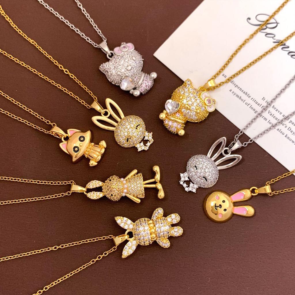 Necklace Cartoon Cute Rabbit Zircon Necklace Accessories Women's Simple Small Fresh Design Sense Fashion Versatile Collarbone Chain