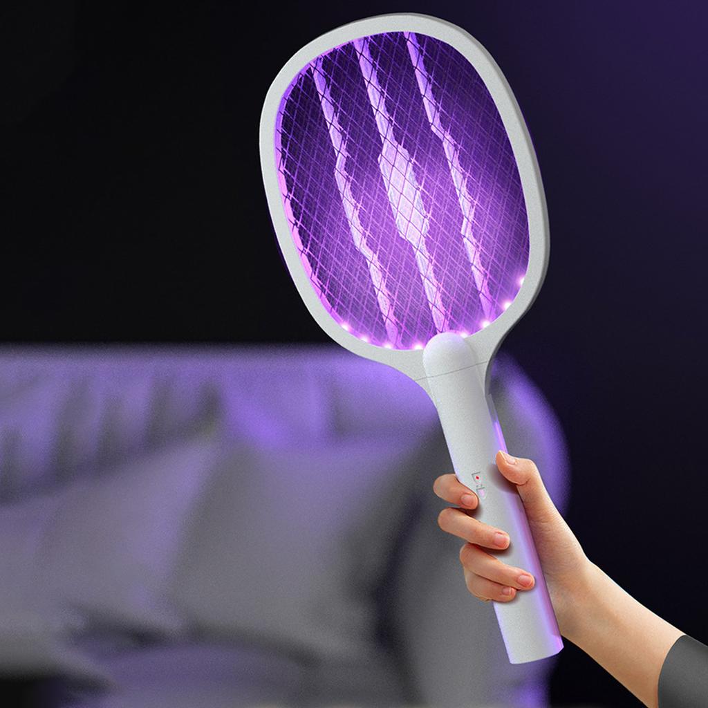 2 In 1 Electric Mosquito Lamp Portable Handheld USB Charging Fly Swatter Electric Shock Mesh Lamp Home Outdoor Tool
