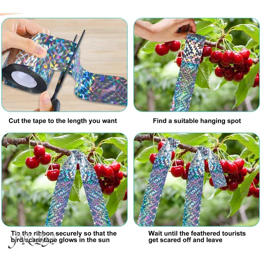 50/100M Reflective Bird Repellent Fright Tape Anti-bird Laser Flashing Tape Double-sided Deter Pigeons Crows Birds Ribbons