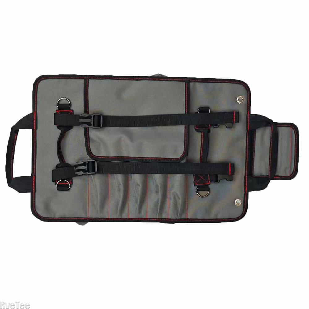 New Upgraded Tool Roll Up Bag 2 Translucent Pockets Portable Insert Pockets on Back for Electrician Tool Organizer Car Storage
