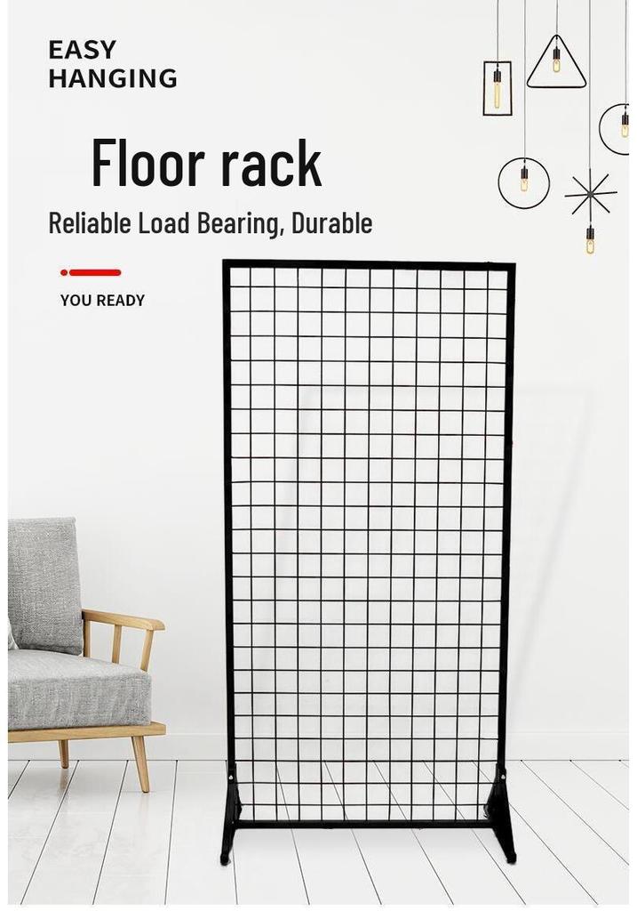 Double-Sided Wire Mesh Grid Rack: Floor-Standing Wrought Iron Display for Supermarkets, Exhibitions, Street Stalls, and Storage.