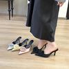 Pointed Beautiful High Heels Women's 2025 New Summer and Summer High-end Rose Satin Thin Heel Bag Head Half Slippers Sandals