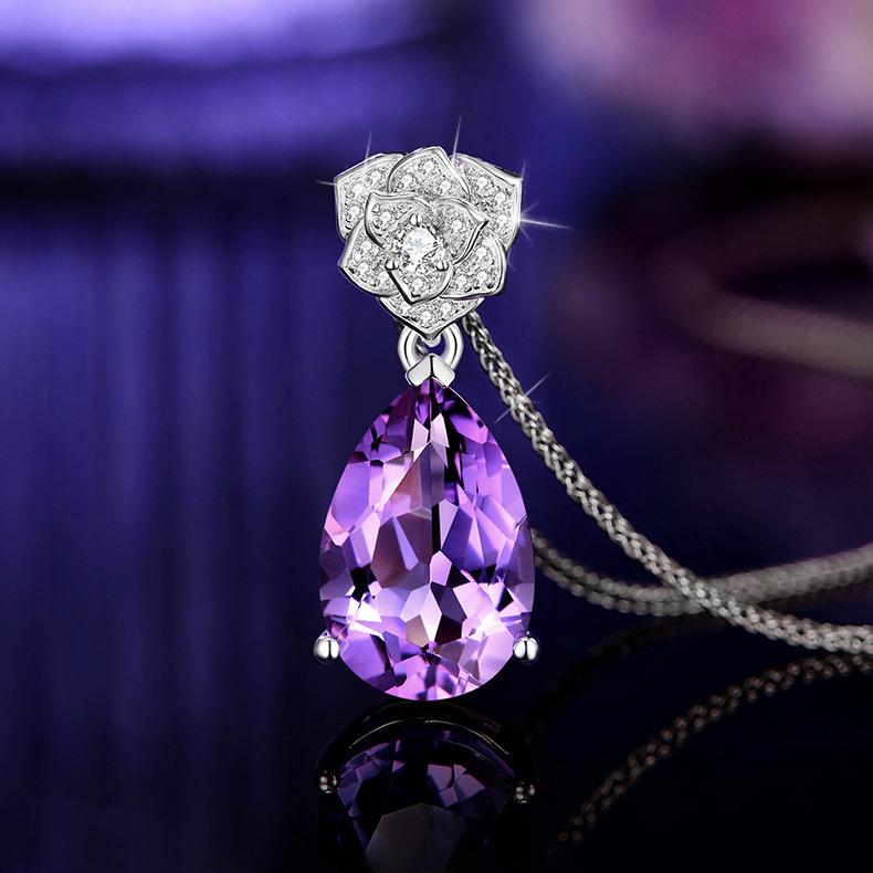 

Temperament Water Drop-shaped Violet Zircon Rose Full Diamond Group Set Deep Purple Pendant Earrings Women s 2026