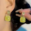New square earrings temperament advanced sense simple imitation Hetian jade geometric stud earrings