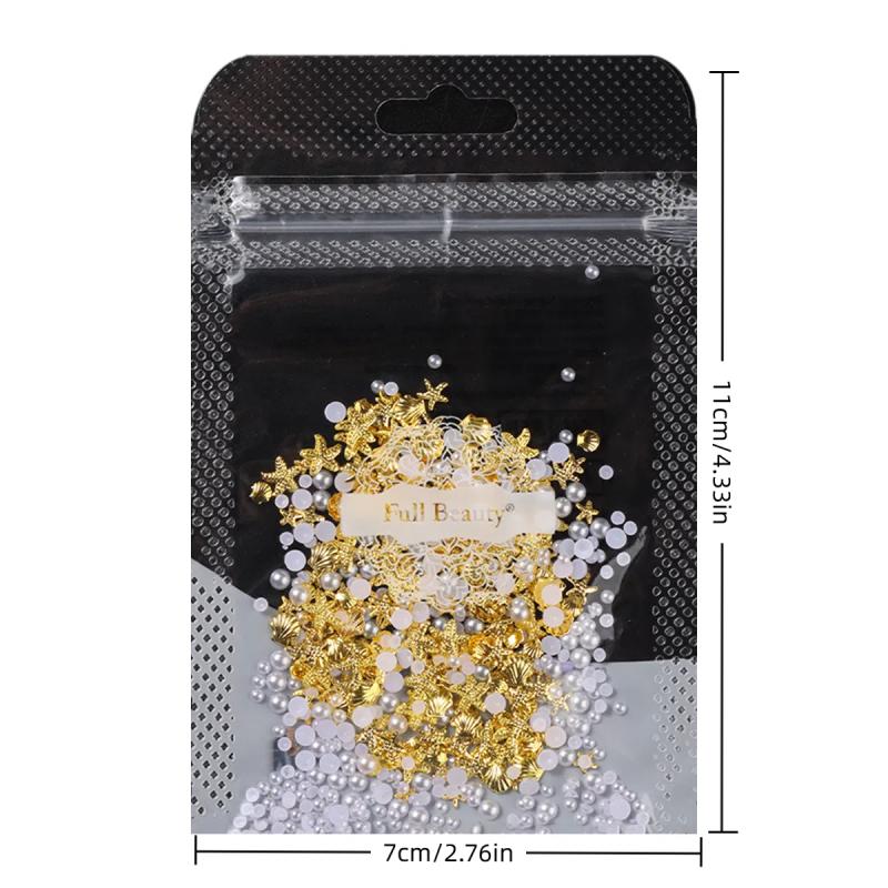 1 Bag Mixed Gold Ocean Style Nail Art Charms 3D Shell Starfish Pearl Metal Nail Jewelry Diy Nail Charm Decoration