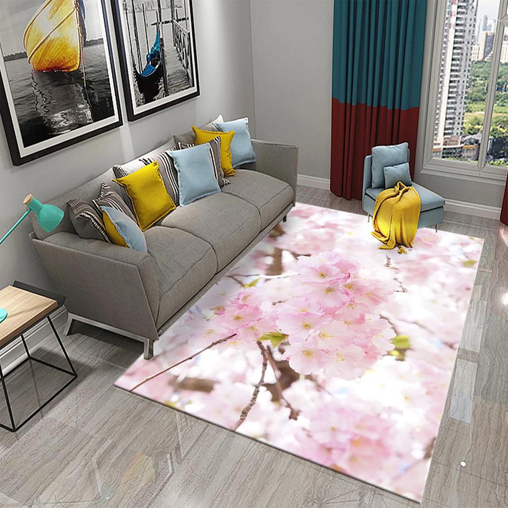 3D Pink Peach Blossom Carpet Living Room Coffee Table Area Mats Balcony Bedroom Decoration Rugs Kitchen Bathroom Anti-slip Rugs