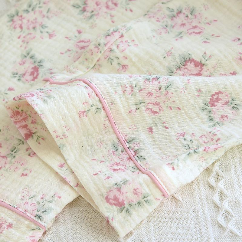 Women's Autumn Long Sleeve Cotton Floral Crinkle Fabric Plus Size Homewear Set